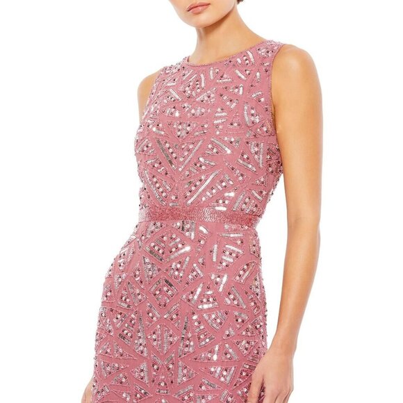 NWT Mac Duggal Geometric Patterned Sequin Midi Dress 14 Rosewood #8264 - Picture 2 of 8